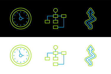 set line arrow clock and hierarchy organogram vector image