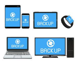 smart device and computer backing up data vector image