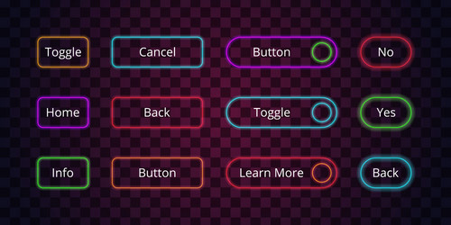 Neon buttons glow web entering click lighting vector