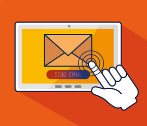 tablet with hand pointer cursor and message vector image