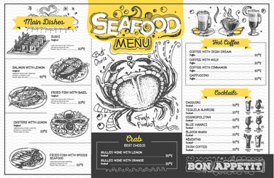 vintage seafood menu design restaurant vector