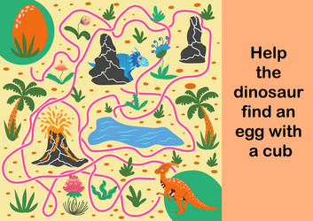 help dinosaur find path to nest labyrinth maze vector image