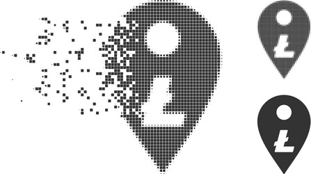 litecoin map marker disintegrating pixel halftone vector image