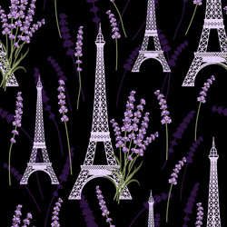 seamless pattern with lavender flowers and eiffel vector image