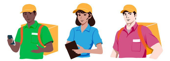 set of couriers and call center operators vector image