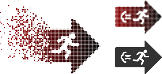 Broken pixel halftone exit direction icon vector