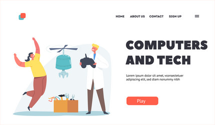 computers and tech landing page template kids vector