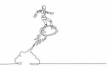 continuous one line drawing of robot riding vector image