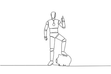 Single continuous line drawing smart robot stands Vector Image