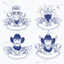 Hand drawn sketch cowboy set vector