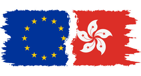 Hong Kong & EU Flags - Grunge Connection vector image