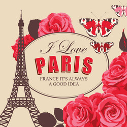 paris banner with eiffel tower roses butterflies vector