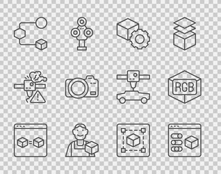 Set line 3d printer perfect copy isometric cube vector