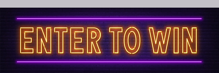 Enter to win neon sign on a brick wall background vector