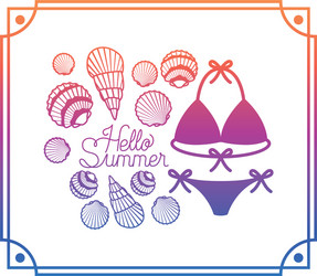 hello summer label with colorful frame vector image