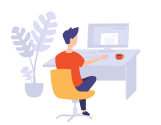 Man Working on Computer in Office vector image