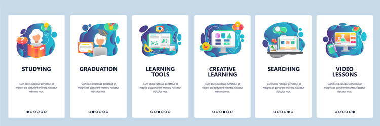 Mobile app onboarding screens studying reading vector