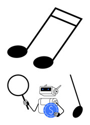 robot analyzing musical notes with magnifier while vector image