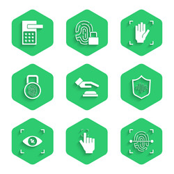 set palm print recognition fingerprint shield vector image