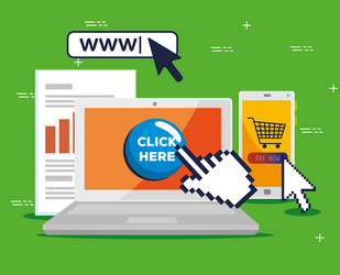 laptop with hand pointer mouse cursor vector image