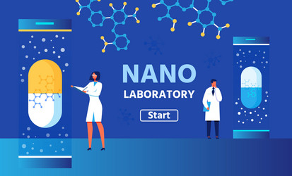 nano laboratory color banner with start button vector image