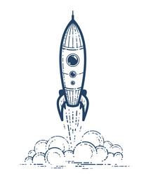 Rocket launch simple linear icon missile start up vector