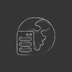 Server and globe drawn in chalk icon vector