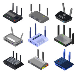 Wifi Router Isometric Icons Set vector image