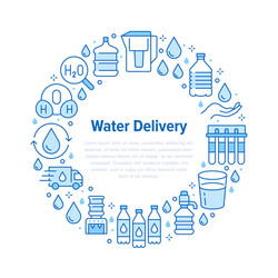 Pure water circle banner with flat line vector