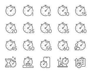 Timer line icons hourglass clock time vector