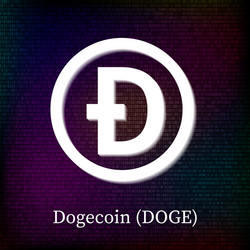 dogecoin symbol on dark binary code background vector image