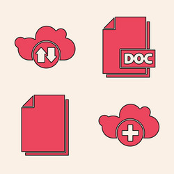 set add cloud download and upload doc file vector image