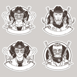 Hand drawn sketch cowboy set vector