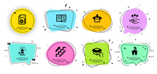 lighthouse documentation and hold box icons set vector image