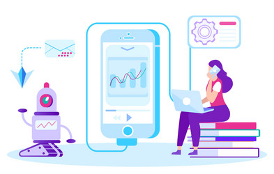 setup work robot remotely mobile app vector image