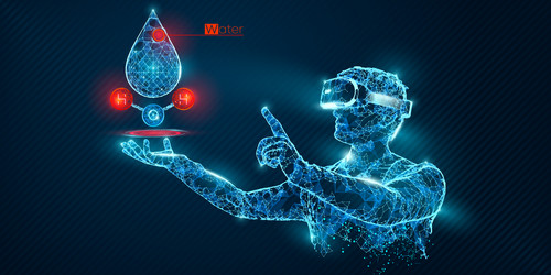 Vr wireframe headset man with water banner vector