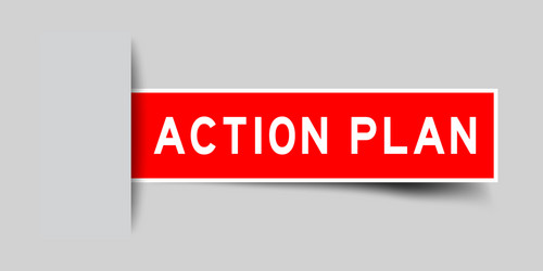 inserted red color sticker label with word action vector image