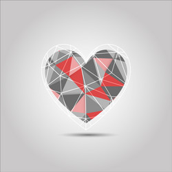 red and grey heart shape polygon abstract vector