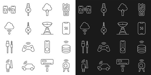 set line web camera smart data server mobile vector image