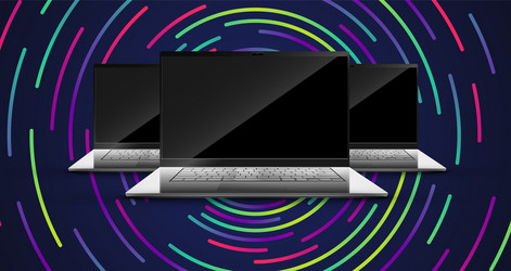 three realistic computers with a colorful vector image