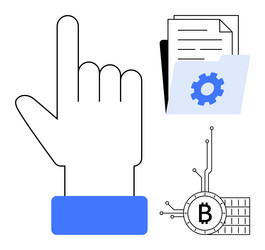hand cursor with blockchain bitcoin symbol vector image