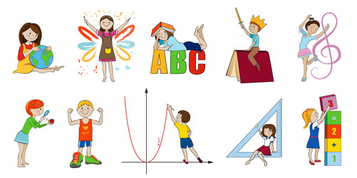 Teachers With Students Different School Subjects Vector Image