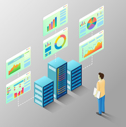 Server Data Flow Chart - Isometric vector image