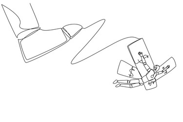 single one line drawing robot flying using vector image