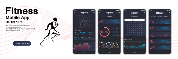 different ui ux gui screens fitnes app vector image