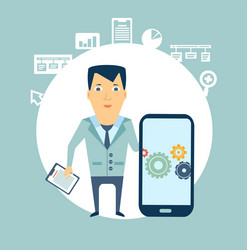 programmer works in a mobile phone vector image
