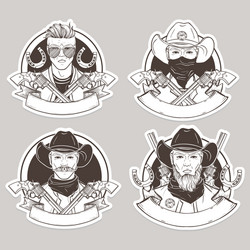 Hand drawn sketch cowboy set vector