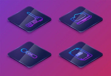 set isometric line router and wi-fi signal vector image