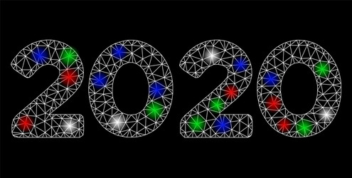 bright mesh network 2020 digits text with flash vector image