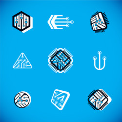 set of microprocessor scheme abstract logotypes vector image